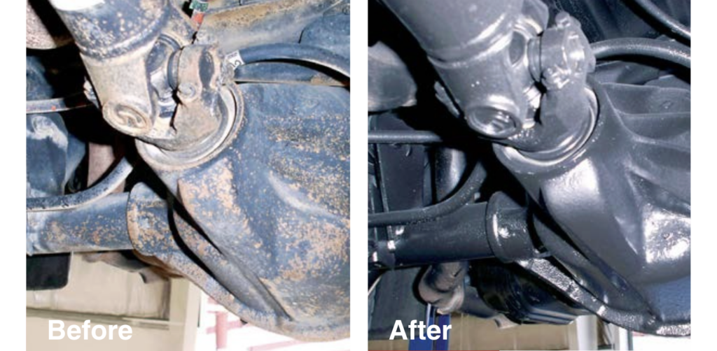 Waxoyl underbody rust protection before and after application